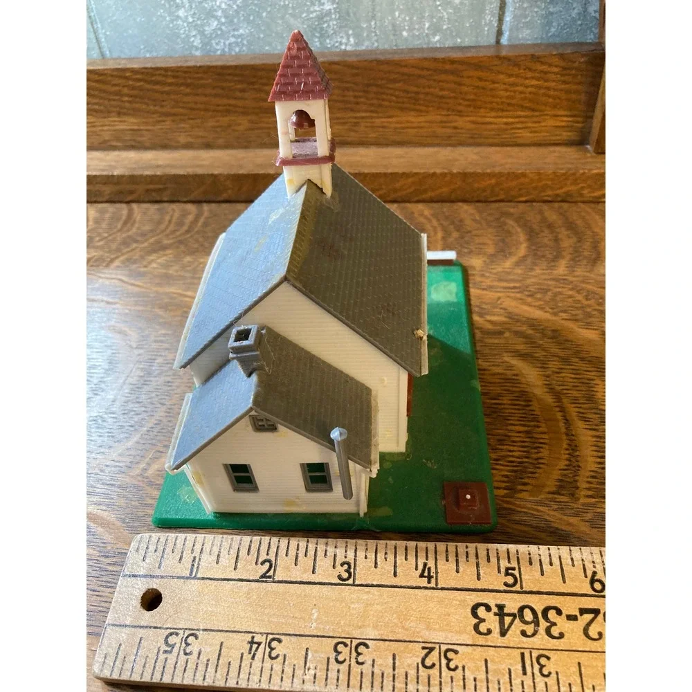 Vintage Plastic Miniature Church Village Building White Stained Glass Taiwan